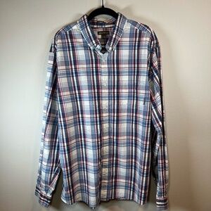 Eddie Bauer Men's Plaid Button Down Long Sleeve Shirt Blue Red White Classic  XL